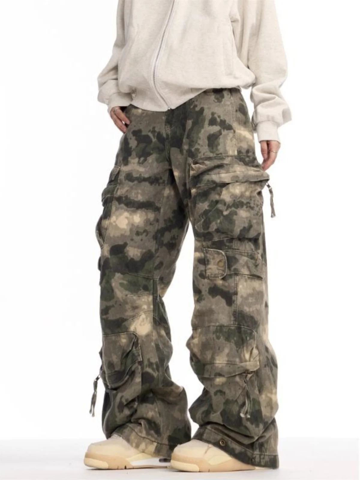 Ретро американские тяжелые камуфляжные свободные брюки Du для мужчин и женщин, рабочая одежда с широкими штанинами, модные джинсы, повседневные брюки