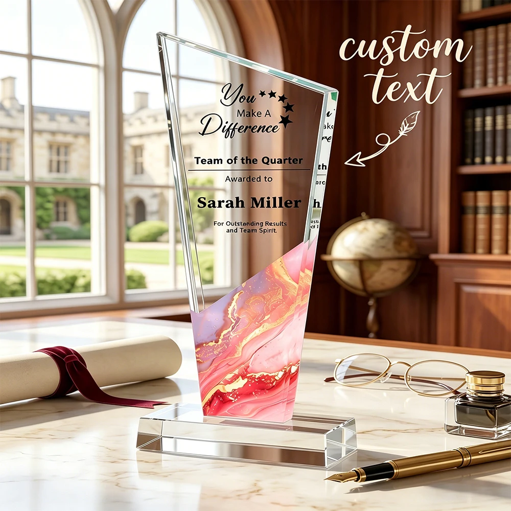 Personalized Acrylic Trophy Award, Custom Text Acrylic Plaque for Team of the Quarter Employee Appreciation Office Gift
