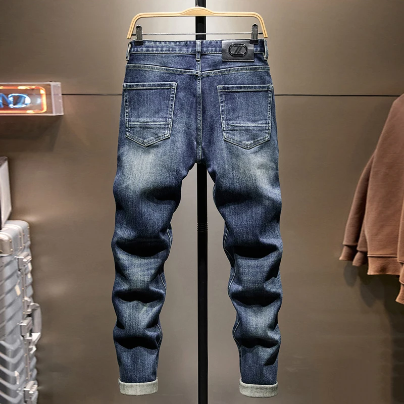 Italian designer fashionable men's jeans letter washed blue elastic slim fit retro jeans high-quality pants Y2K