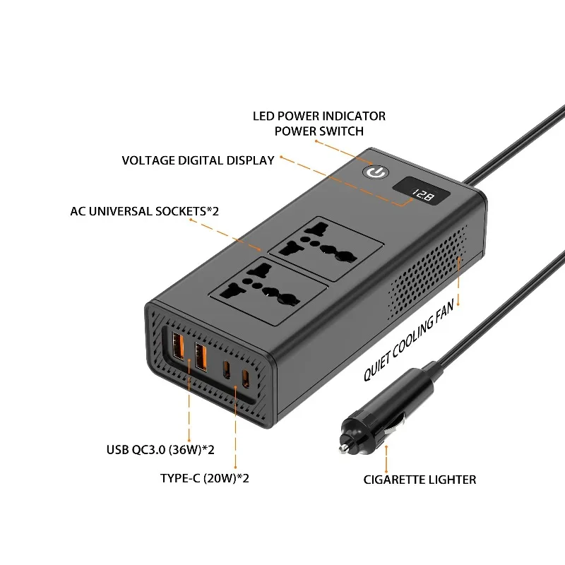 Convertitore di potenza per auto da 200 W del fornitore cinese da CC 12 V a CA 220 V con certificazione CE/RoHS
