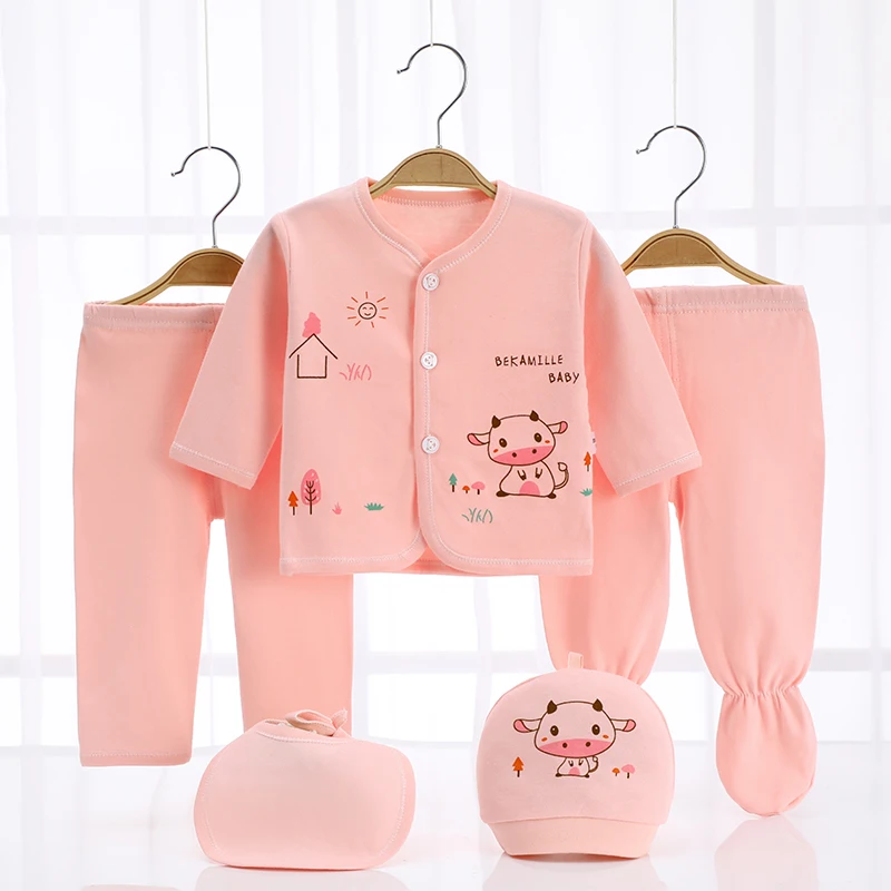 5 pcs/set  Baby Set Newborn Cotton Newborn Infant Cartoon Suit Baby Clothing