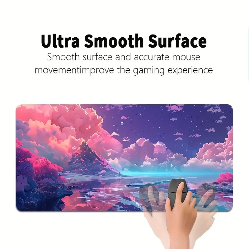 A fantasy landscape pattern mouse pad with durable hemming design and anti-slip rubber bottom, suitable for the office