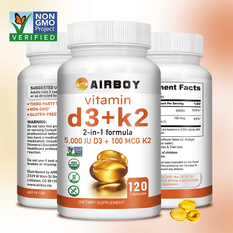 Vitamin D3 + K2 - Promotes Calcium Absorption, Bone and Joint Health, and Boosts Immunity