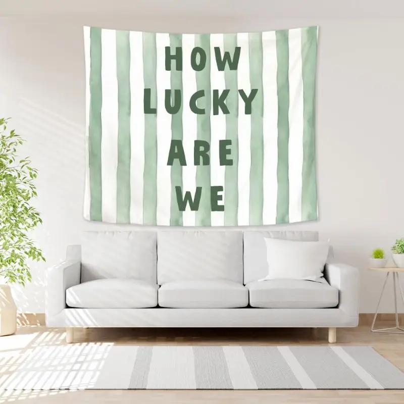VIKAMA Lucky Slogan Striped Tapestry Simple Letters Ins Style Wall Hanging Living Room Bedroom Home Wall Decoration Aesthetic