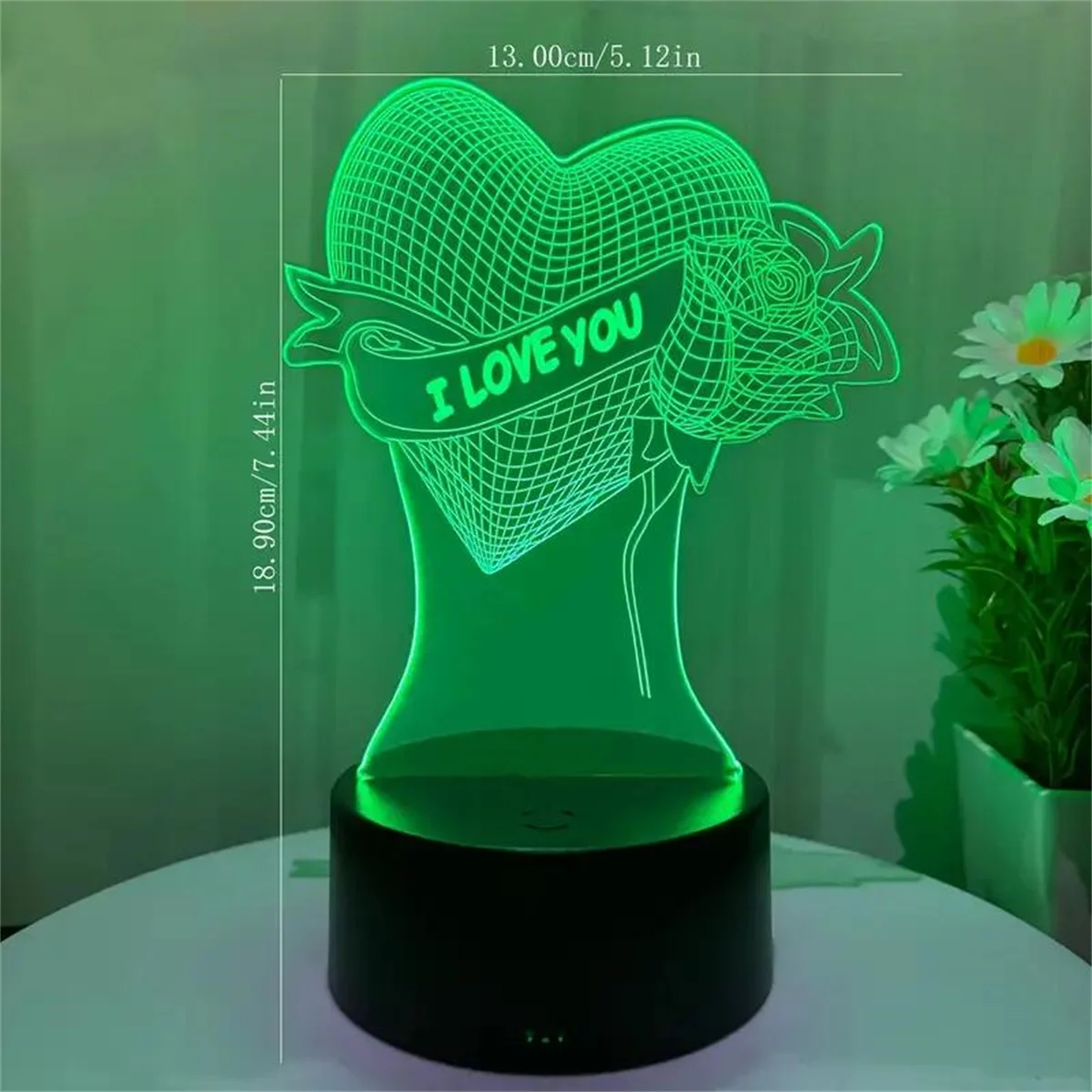 1pc Rose Love 3D Night Light, 3D Optical Illusion Lamp With Touch, 7-Color Changing Ambient Light For Bedroom