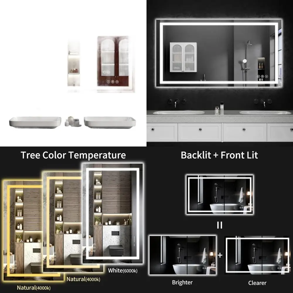 

Dimmable 48x32 LED Backlit Bathroom Mirror with Anti-Fog, Tempered Glass, and Shatter-Proof Memory Function