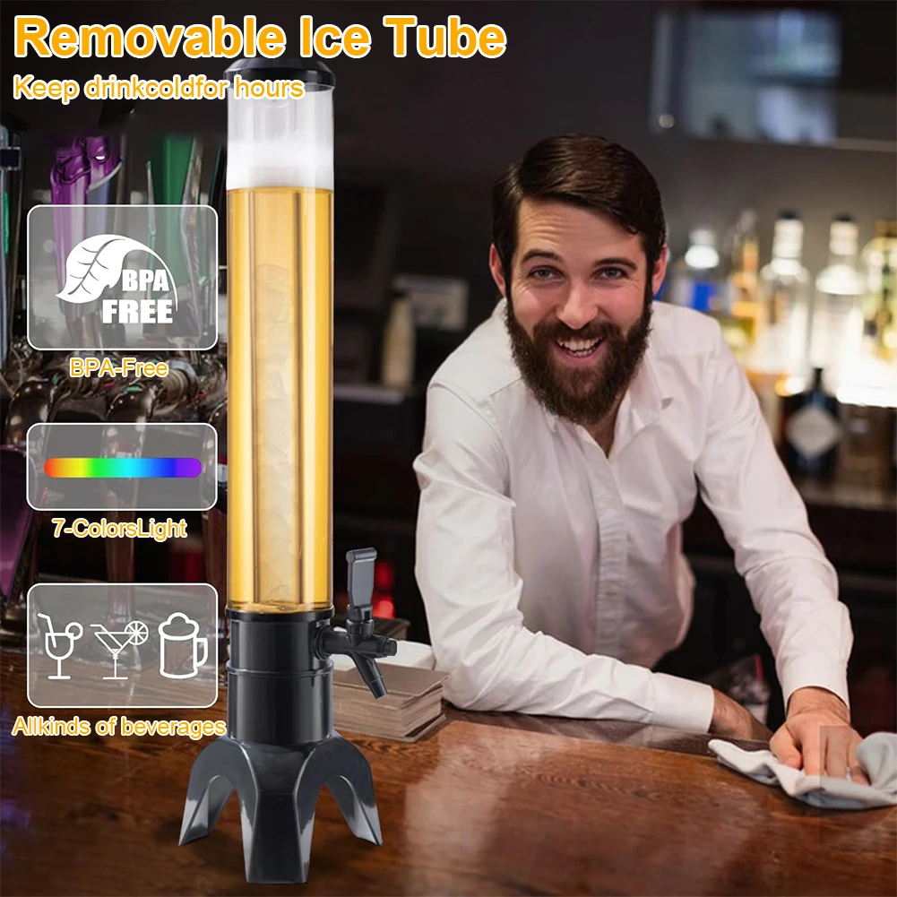 3L Beverage Dispenser Shockproof Wear-resistant Beer Tower Colorful Lights Tabletop Liquor Dispenser Bar Accessories