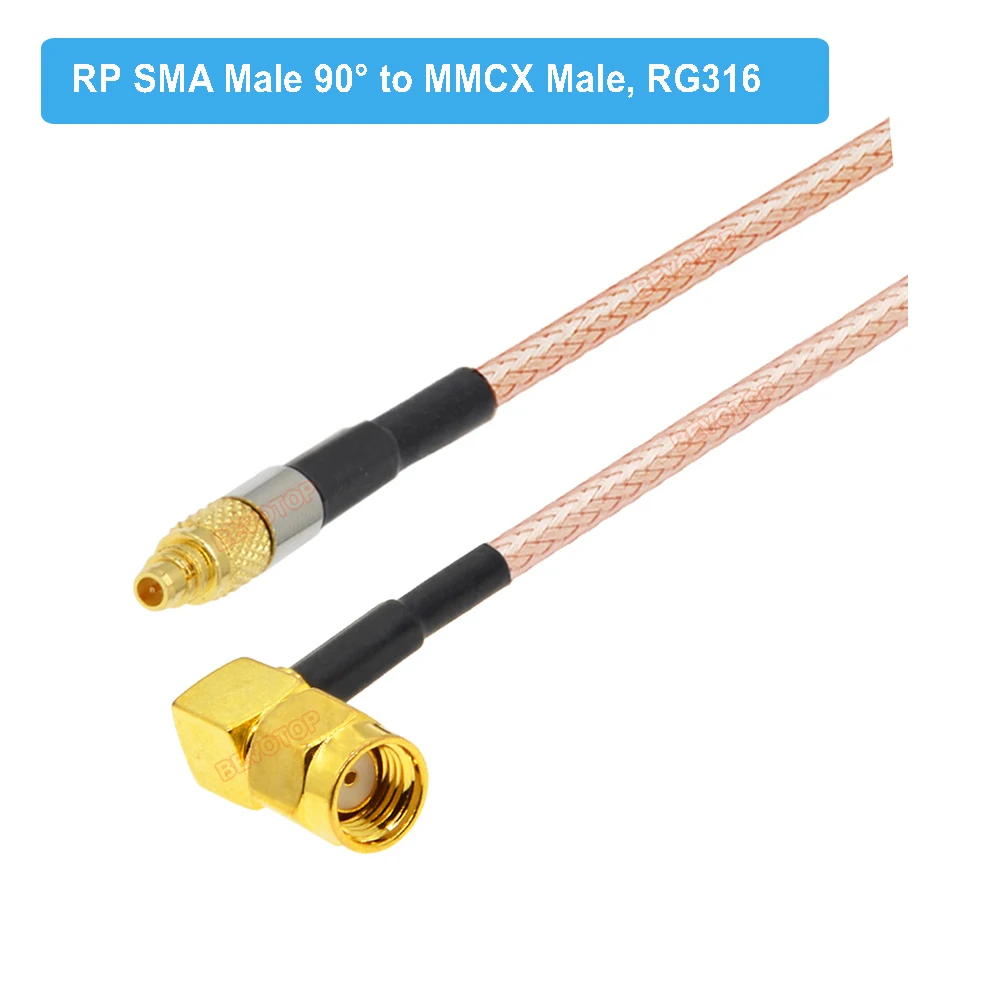 2PCS/lot RG316 SMA to MMCX Cable RP-SMA Male Right Angle 90° to MMCX Male/ Female RG-316 Pigtail RF Coaxial FPV Antenna Jumper