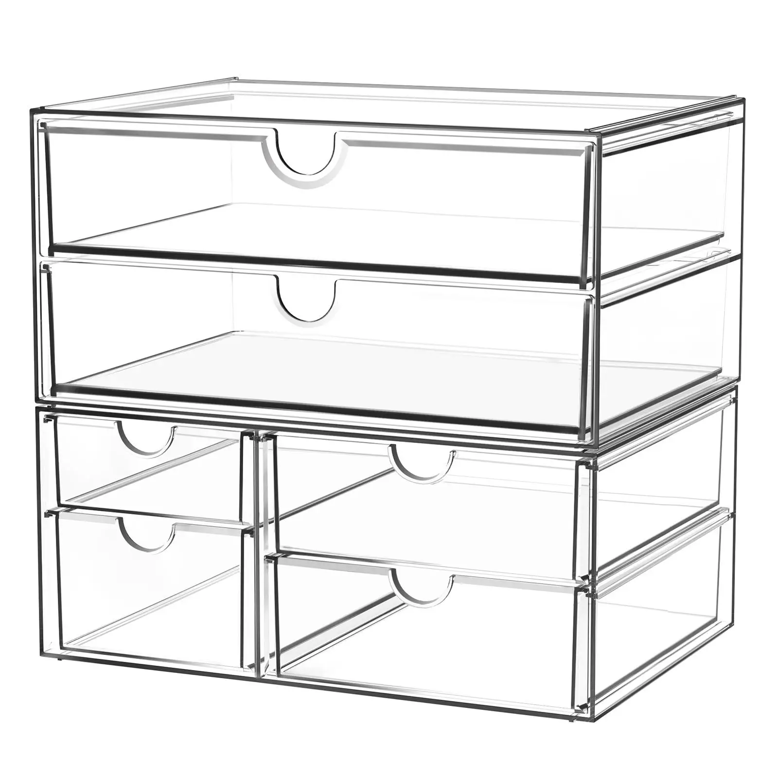 Clear Acrylic 6 Drawer Makeup Organizer Stackable Desktop Storage Box Cosmetic Jewelry Display Cabinet for Nail Polish Craft Beads Office Stationery Vanity Bathroom Bedroom Plastic Container