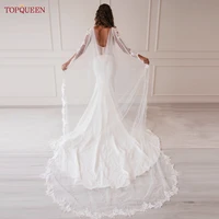 TOPQUEEN VG59 chal nupcial capa de boda Bolero de encaje de perlas para mujer capa de malla velo mujer Civil traje de boda Bolero noche DIY