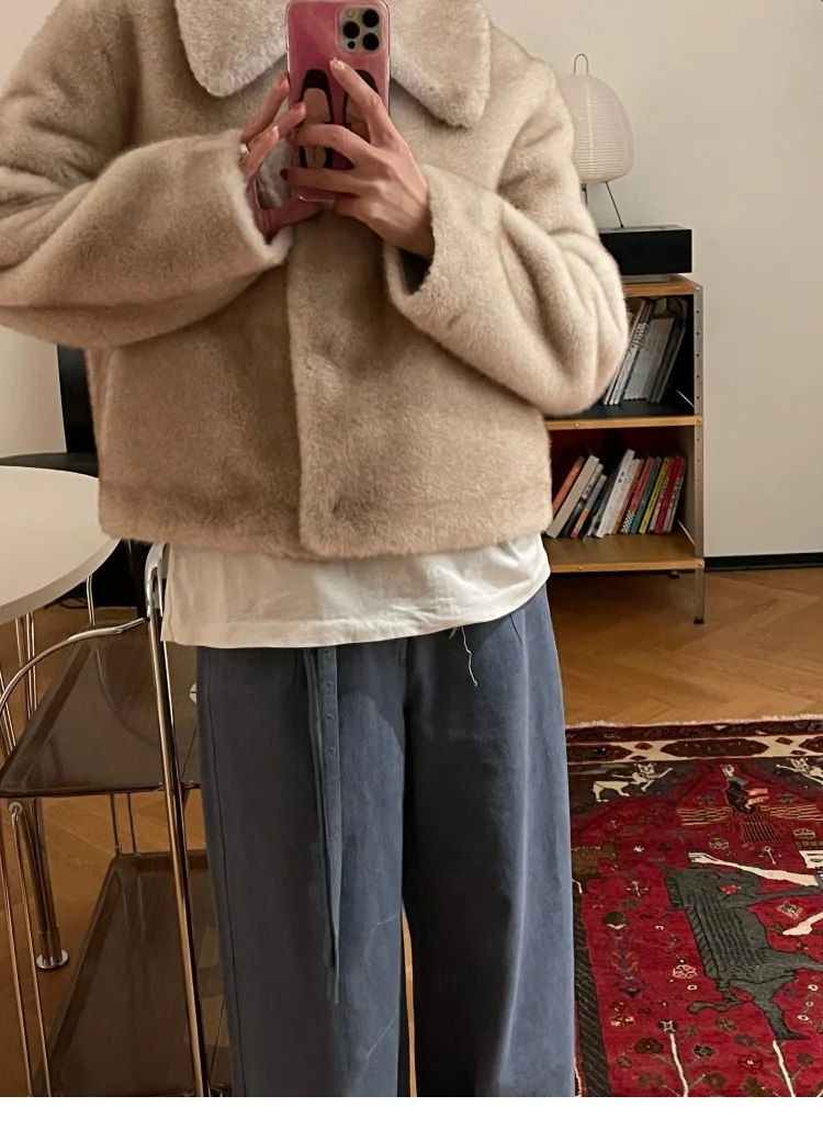 Short Coat Women Faux Fur Coats Thick Warm Turn Down Collar Y2k Streetwear Elegant Overcoat Jackets Open Stitch Autumn Winter