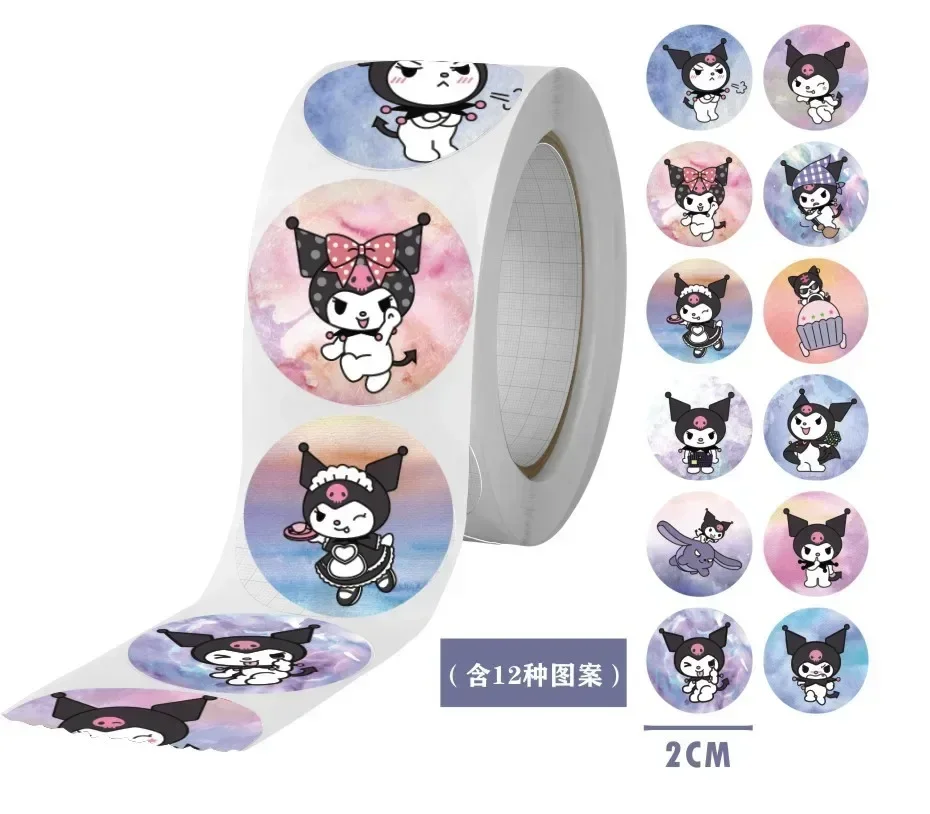 200/500pcs/roll Cartoon Kuromi  Cinnamoroll My Melody Hello Kitty Pompompurin Pochacco Children Toddler Praise Stickers