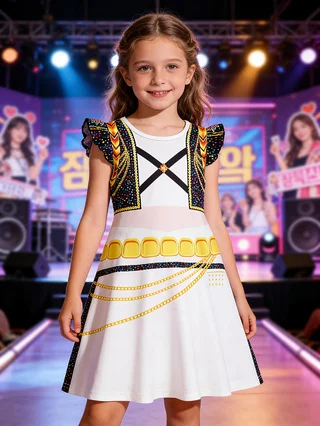 Popular Movie Hallyu Girl Group Black And White Girl Dress With Sequin Print, Party Role-Playing Costume