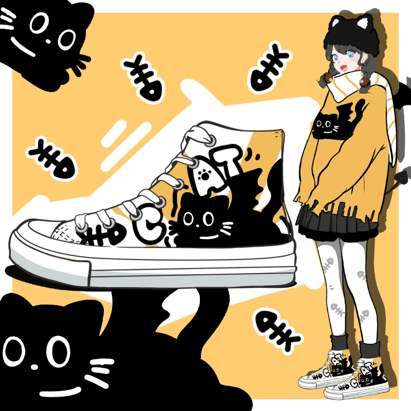 Amy and Michael Anime Cartoon Canvas Shoes Cute Girls Students High Top Casual Athletic Sneakers Female Woman Vulcanize Shoes