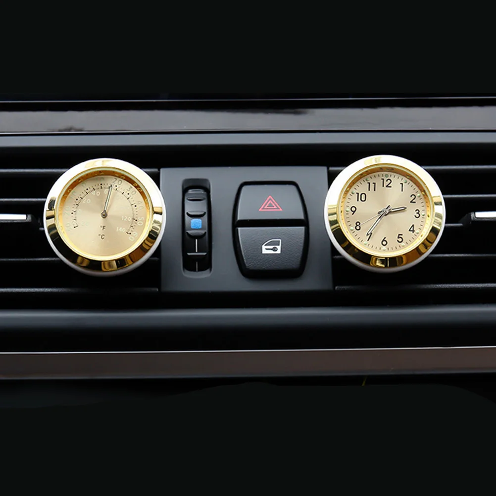 

Luminous Car Clock Thermometer Ornament Air Outlet Perfume Decor Aromatherapy Scent Diffuser Adhesive Dashboard Accessory Gold