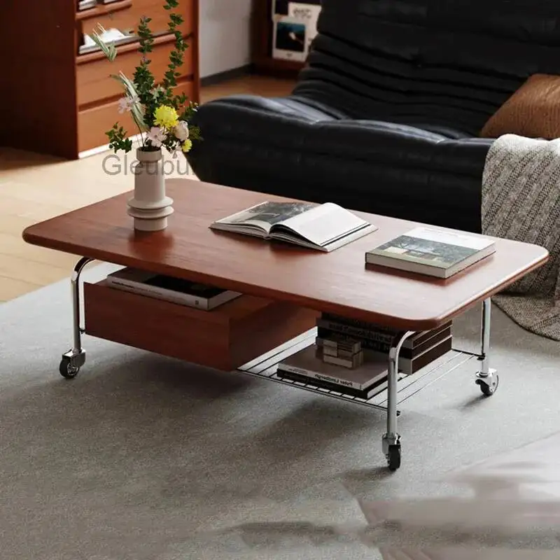 

Metal Legs Mobile Coffee Table On Wheels Trendy Modern Rustic Coffee Table Elegant Glamour Mesa De Centro Furniture For Home