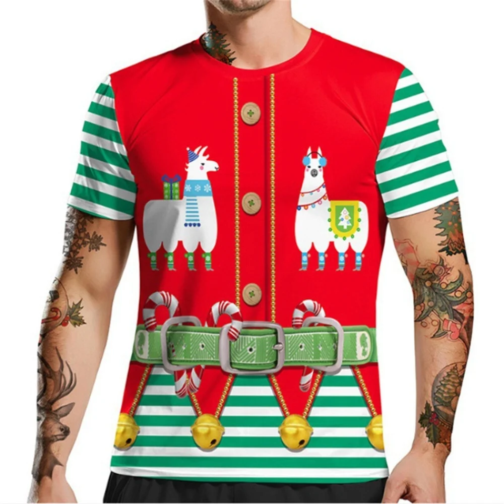 Funny Christmas T-Shirt Men Top 3D Muscle Print Tee Short Sleeve O Neck Streetwear Male Oversized Shirts Casual Harajuku Clothes