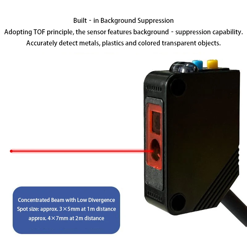 Small‑spot 3.5‑meter long‑range TOF laser photoelectric switch ranging sensor with diffuse reflection and one‑touch smart learni