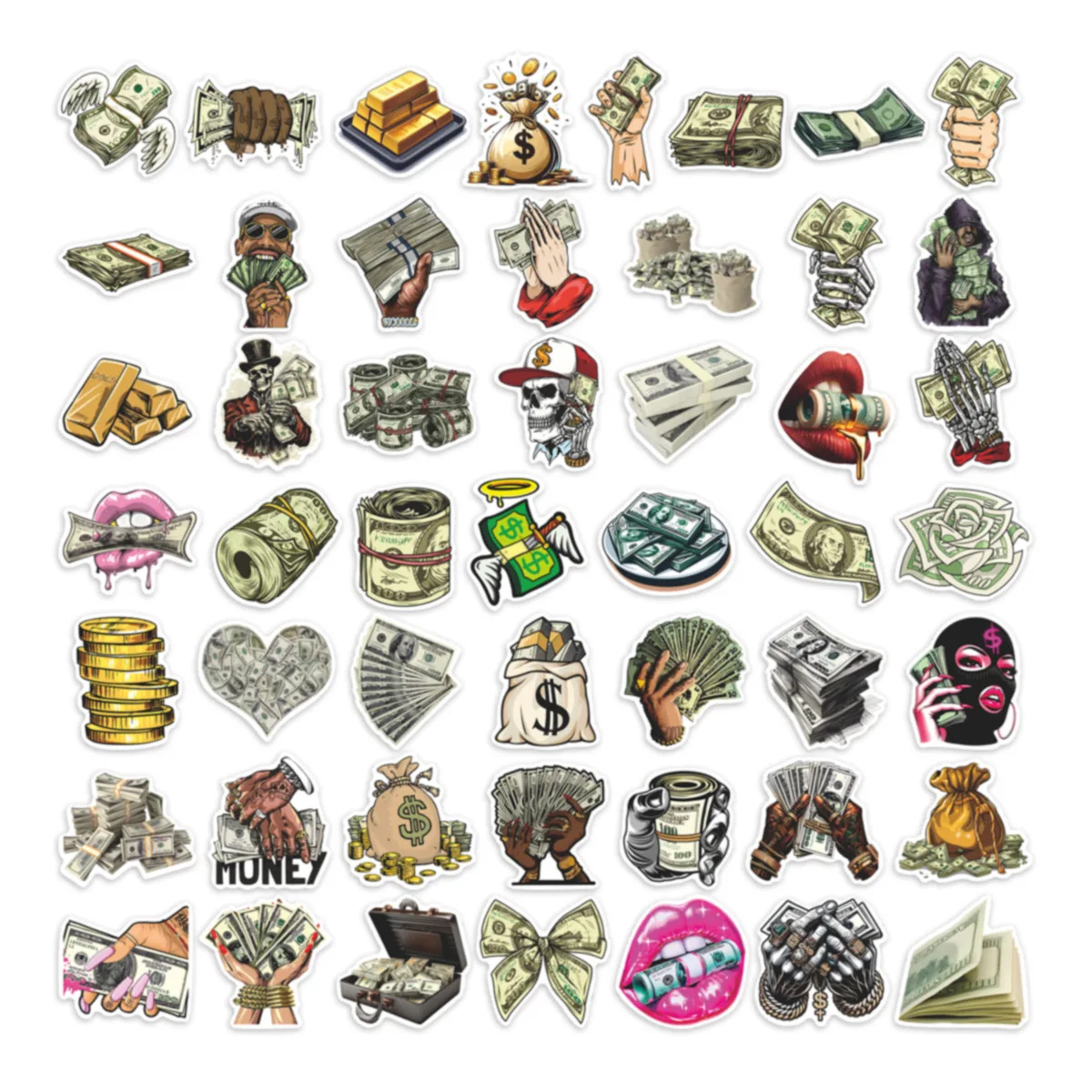 50 pièces dessin animé Dollar signe rétro argent Graffiti autocollant bricolage décoration PVC étanche Skateboard cahier Graffiti jouet