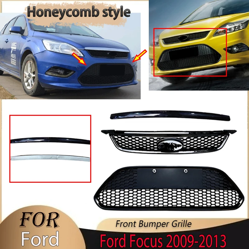 

Honeycomb Style Grill for Ford Focus 2009 2010 2011 2012 2013 Front Bumper Grille Mesh Upper Lower Grills Radiator Hood Body Kit