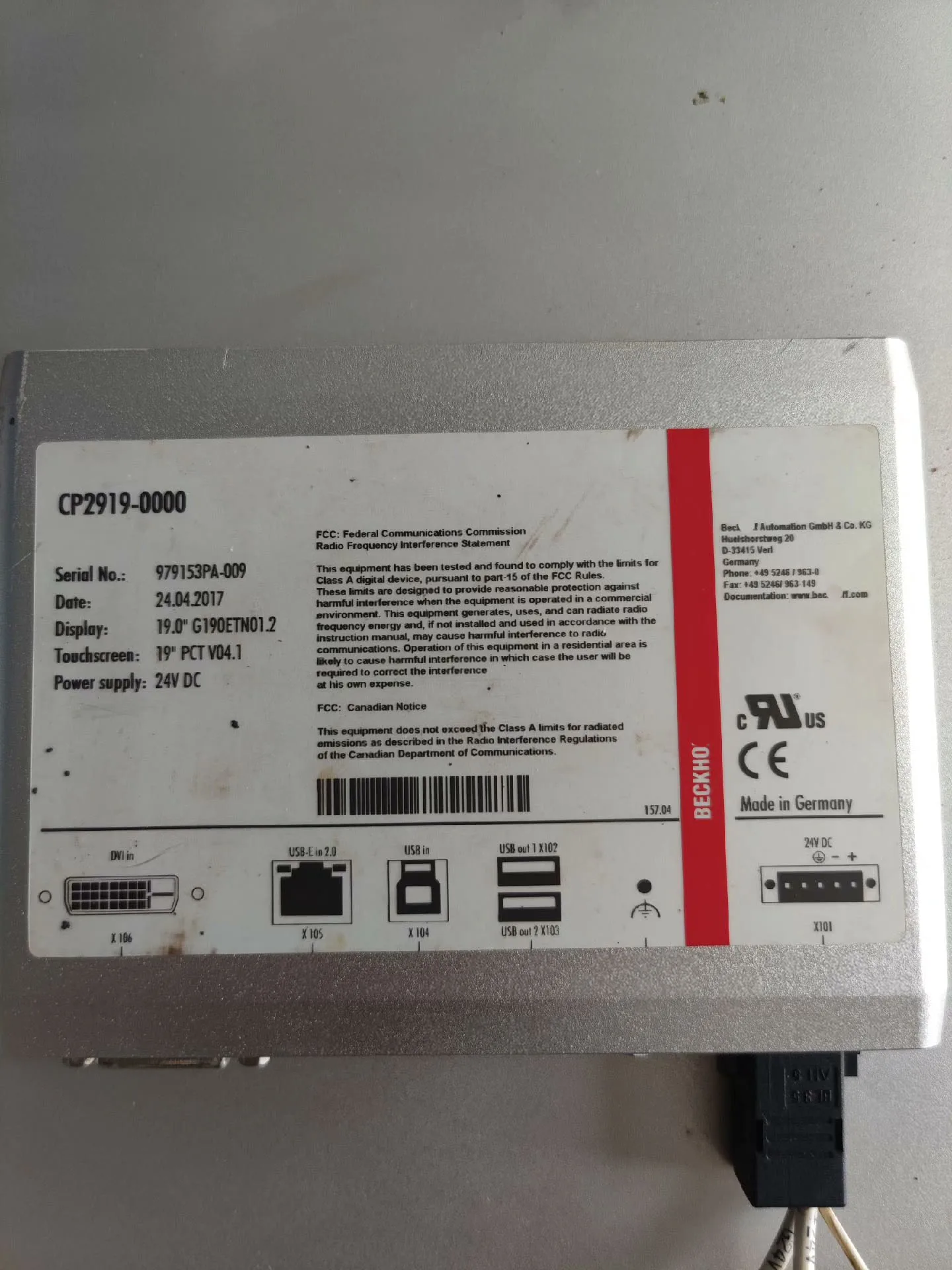 CP2919-0000 Touch Panel for Beckhoff CP2919-0000