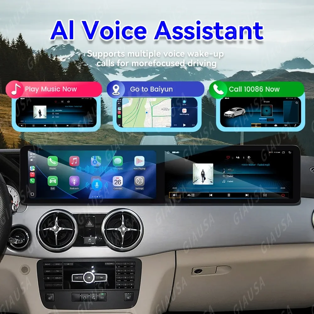 Dual Screen 12.3 inch Android 13 For Mercedes-Benz GLK 2013-2015 Navigation CarPlay Car Audio Touch Screen Multimedia Head Unit
