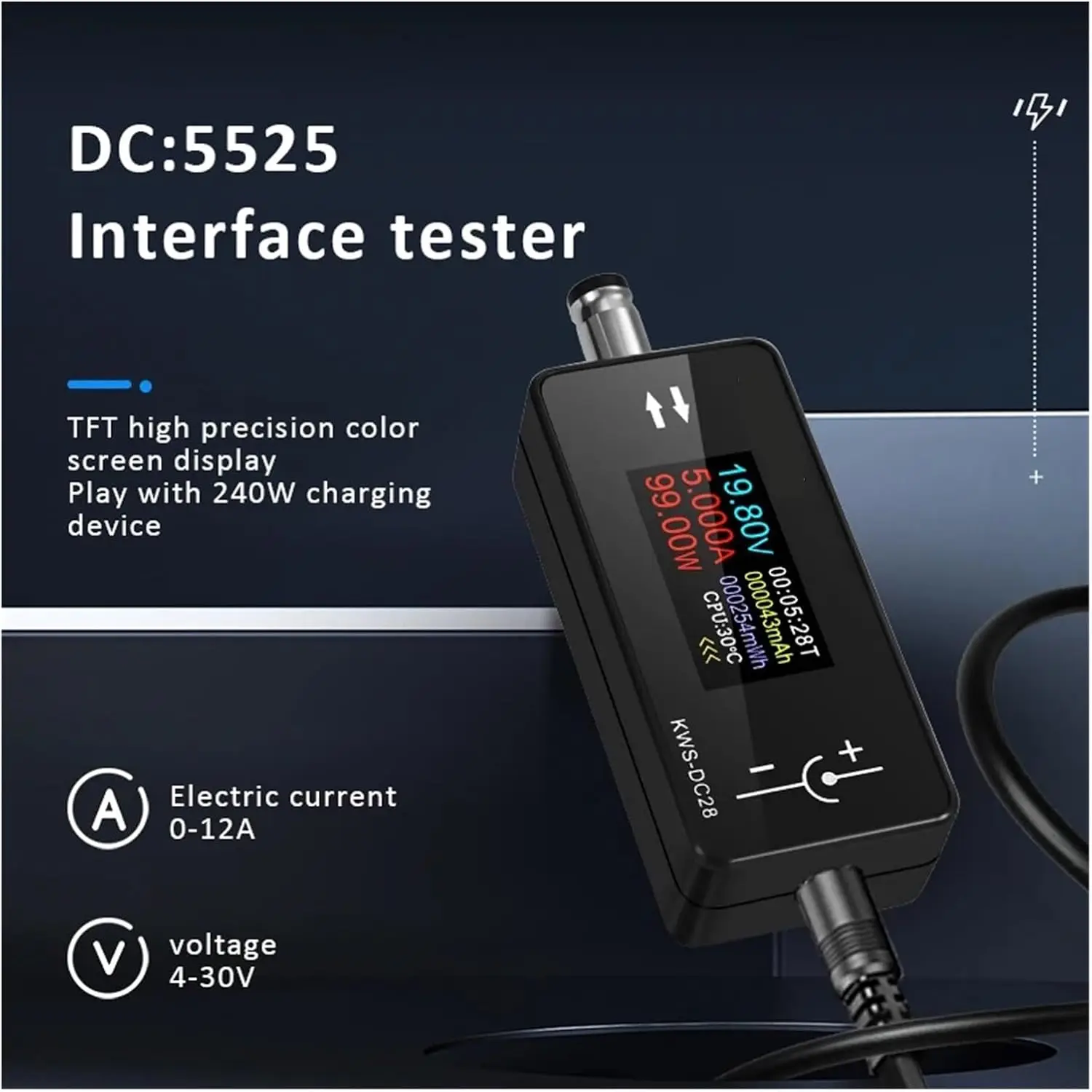 DC 4-30V 0.96 inch KWS-DC28 Current Voltage Tester12A Interface Tester TFT Digital DC Voltage Ammeter Cell Phone Charging Tester