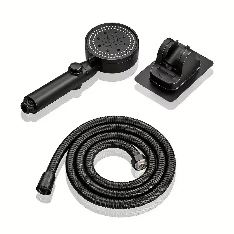 

3Pcs Adjustable Black Shower Head, 5 Modes + Wall-Mounted Bracket + High-Pressure Water Saving Shower Head with Hose