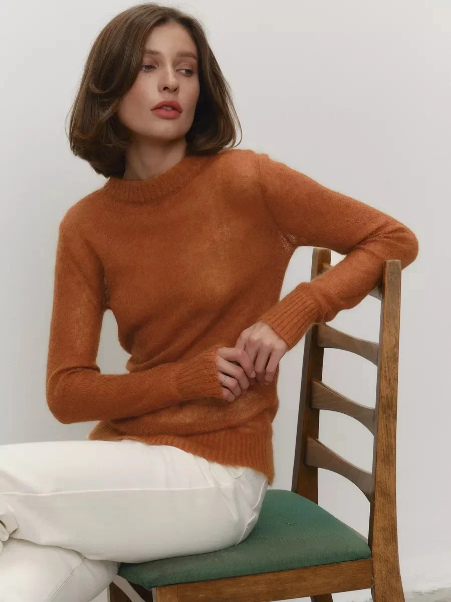 

Summer New Women's O-neck Elegant Slim Fit Sweater Jumpers Casual Chic Thin Long Sleeved Fashion Lady Loose Pullovers