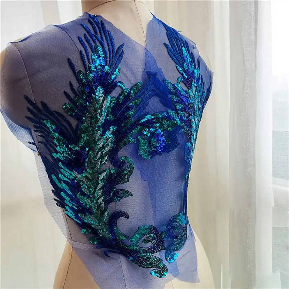 Sequins Flower Phoenix Tail Feather Sequined Embroidery Patches DIY Clothing Applique Iron on Patches Stage Costumes