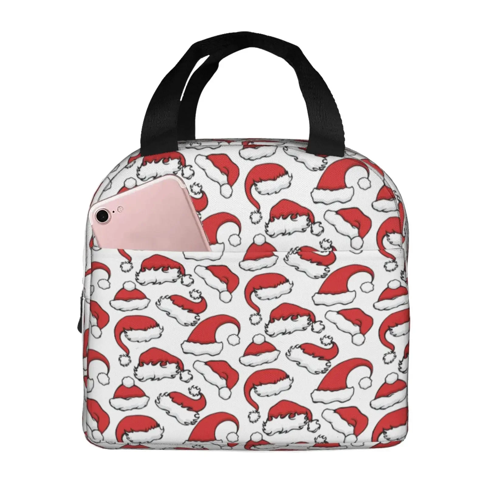 Christmas Red Snowflakes Lunch Bag Insulated Lunch Box Reusable Thermal Cooler Sack Food Handbags Case Tote Bento Container