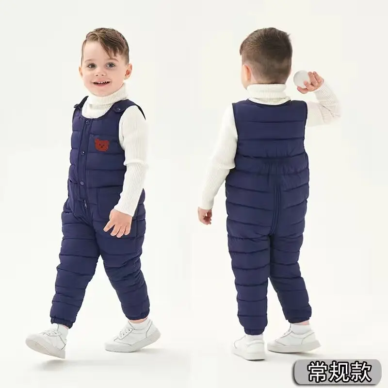 Children Winter Warm Overalls Boys Winter Thick Pants Down Cotton Kids Overalls for Girls 0-5 Years Children Jumpsuit Pants