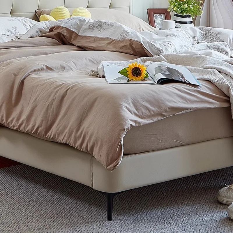 Cama doble italiana europea, marcos grandes De diseño De madera y cuero, Cama doble Queen para adultos, Cama De Casal moderna, muebles para el hogar