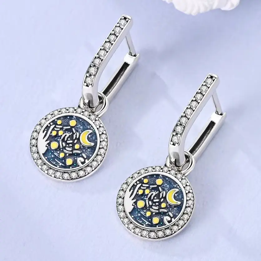 

Drop Earring 925 Silver For Woman Hoop Earring Starry Sky Birthday Party Fine Gifts Jewelry
