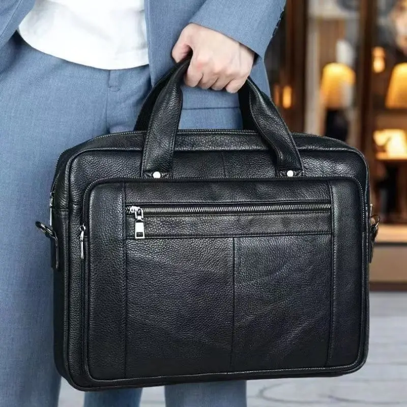 

2026 Новый роскошный деловой мужской портфель из коровьей натуральной кожи, сумка через плечо, мужская сумка-мессенджер для ноутбука, компьютера, 16 дюймов