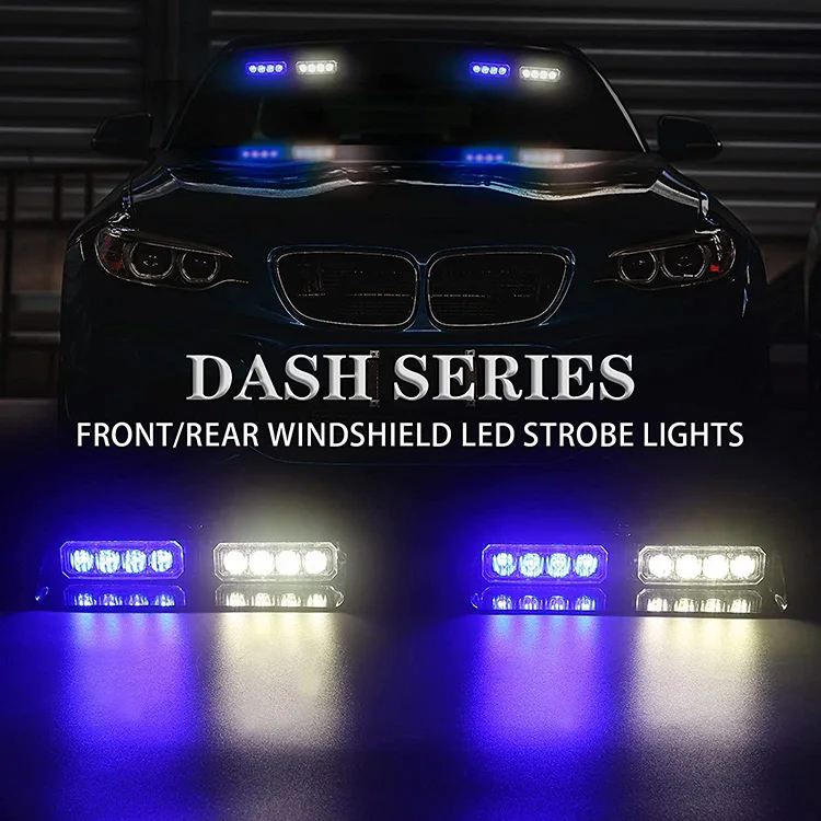 Biaochi 2 in 1 Emergency Dash Strobe Lights Windshield Interior Car Truck 16 LED Warning Light Bar + License Plate Strobe Lights