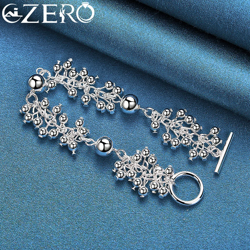 ALIZERO-pulsera de plata de ley 925 para mujer, brazalete con cuentas de uva lisas, joyería a la moda, pulseras de fiesta de compromiso y boda