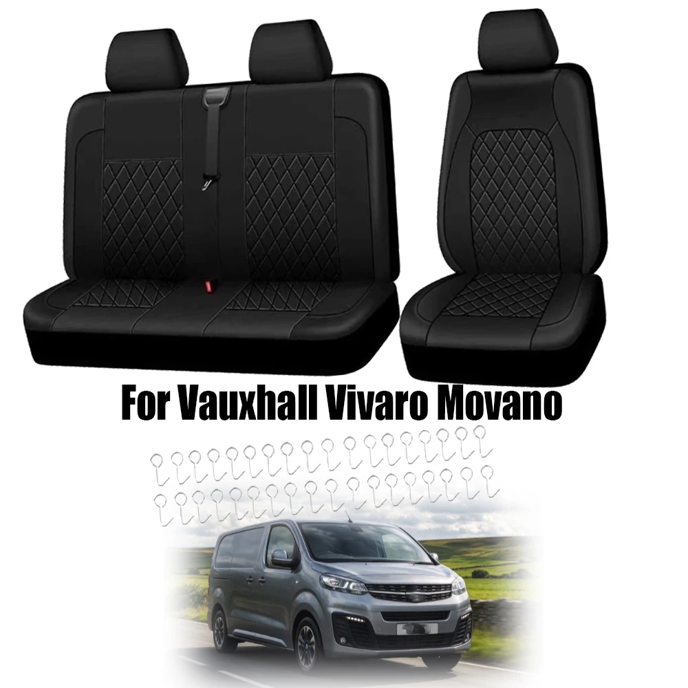 Black Diamond Quilted Faux Leather PU Car Van Seat Covers Heavy Duty Waterproof 2+1 Single Double for Vauxhall Vivaro Movano