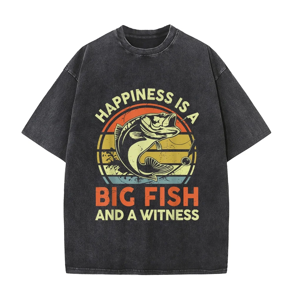 Fishing-Shirt Happiness Big Fish Witness Funny Bass Dad T-Shirt 명품 Playeras Oversize Purple Round Neck Tee Outdoor Graphic