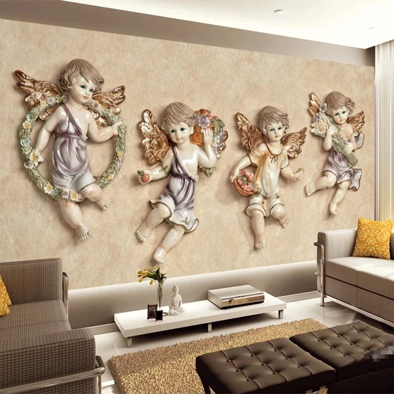 Custom 3D Photo Self Adhesive Wallpaper European Relief Little Angel Bedroom Art Mural Living room TV background wall restaurant