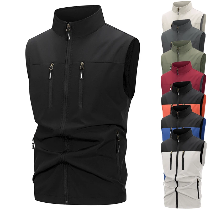 سترة رجالية خفيفة الوزن مع جيوب بسحاب سترة بدون أكمام مقاومة للرياح للمشي لمسافات طويلة والجولف في الهواء الطلق سترة واقية #1