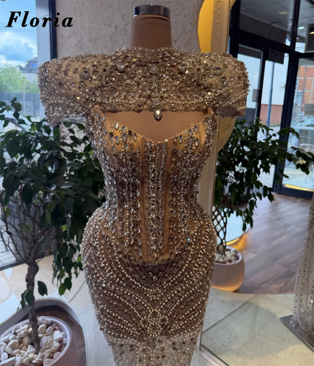 Shiny Silver Beaded Pearls Evening Dresses Sexy Illusion Formal Occasion Dress Customized Cocktail Party Gowns Vestidos De Cócte