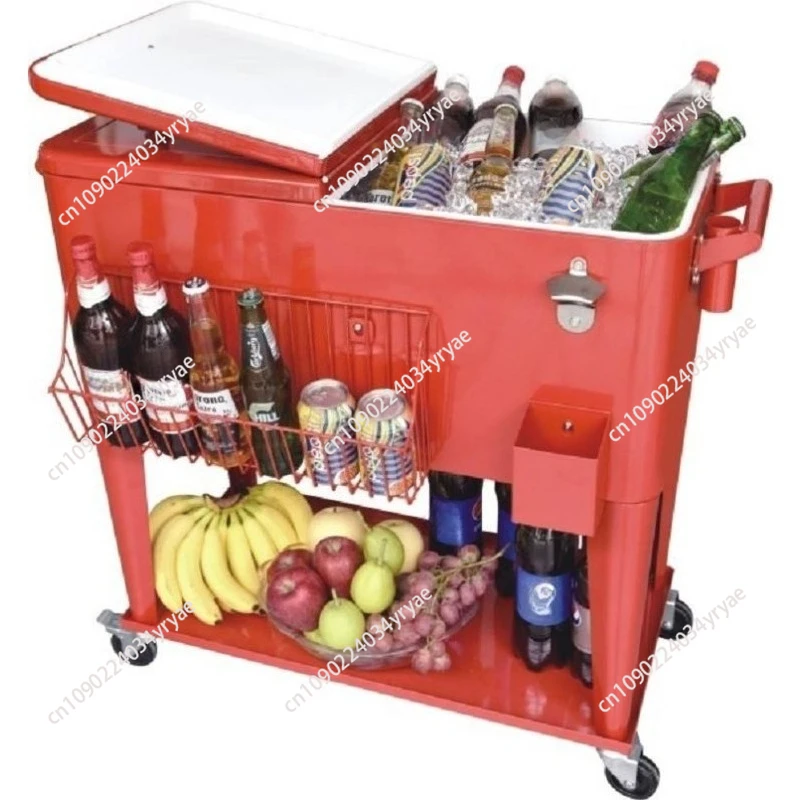 Mobile Beer  Beverage Cooler Ice Bucket Rolling Cart for Outdoor Drink Wine Ice Cooler Cart
