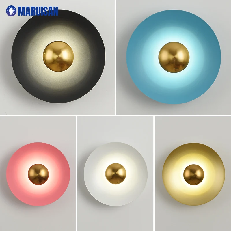 Modern circle LED wall lamp up down background opposite wall light LED bedside foyer corridor black gold indoor lighting sconce