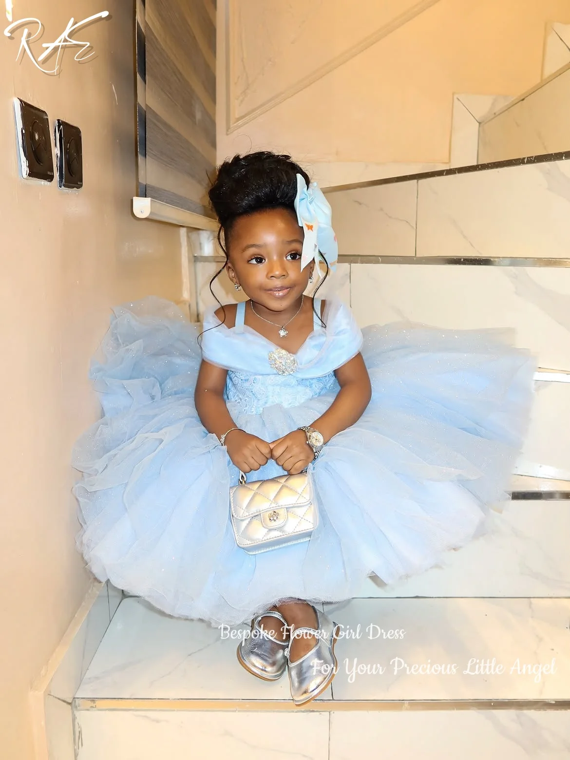 Light Blue Off Shoulder Flower Girl Dress Lace Beaded Bodice Puffy Glitter Tulle Short Gown Wedding Birthday Pageant Formal Gown
