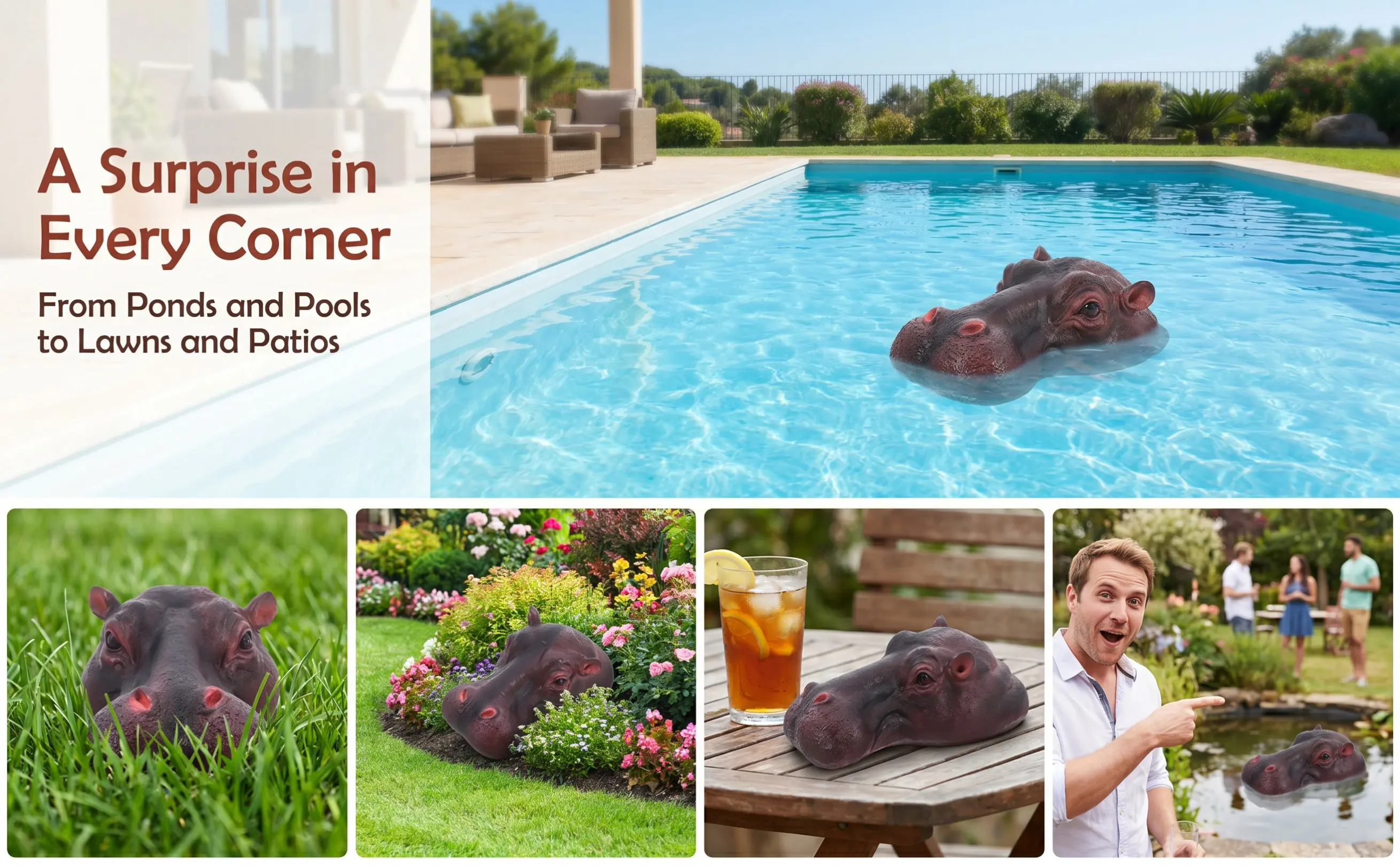 Floating Hippo Ornament Resin Pond Sculpture Waterproof Garden Decor for Outdoor Aquarium Fish Tank Decoration Artistic Animal