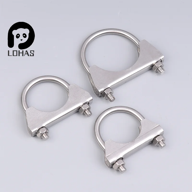 1Pc 304 Stainless Steel U-Screw Irregular Bolt With Baffle And Nut M8 Exhaust Pipe Clamp