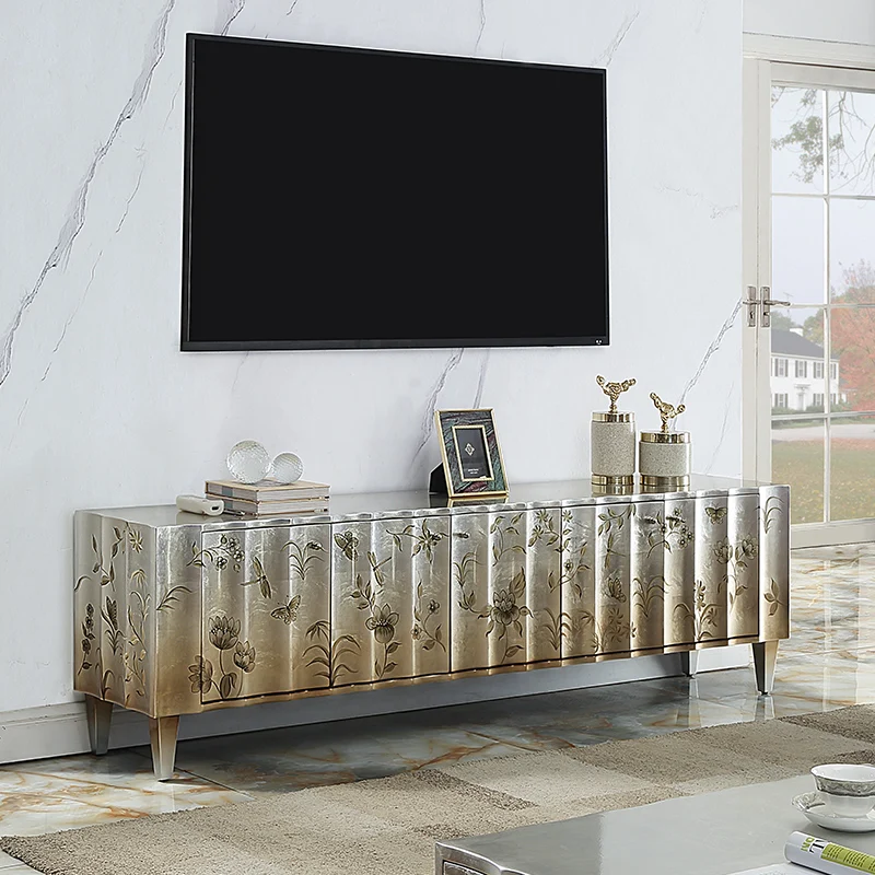 Luxury TV cabinet with European style baking paint, hand-painted living room, coffee table, TV cabinet, solid wood floor cabinet