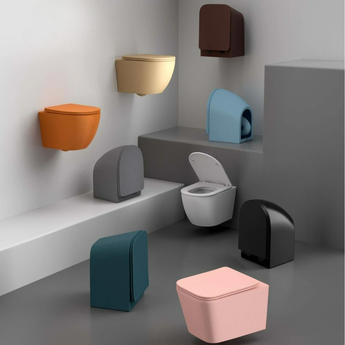 One-time Firing Matte Hanging Toilet Color Matte Wall-mounted Toilet Household Hidden Water Tank Color Glaze Hanging Toilet