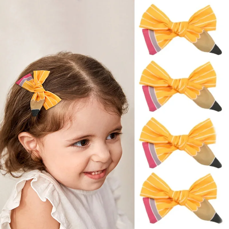 

Oaoleer 2Pcs Yellow Pencil Hair Clips Back To School Hair Accessories Cute Baby Girls Handmade Bow Hairpin Barrettes Headwear